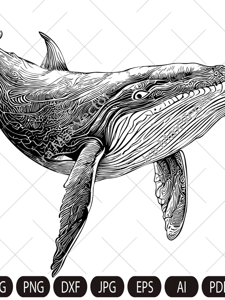 Whale Svg, Whale clipart, whale detailed , whale silhouette, whale png, humpback whale, Printable Whale Svg, ocean svg, fish svg, blue whale