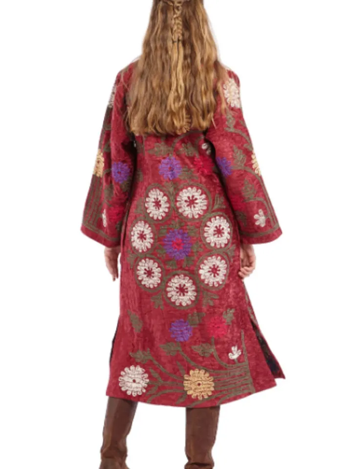 Silk embroidered boho coat by order