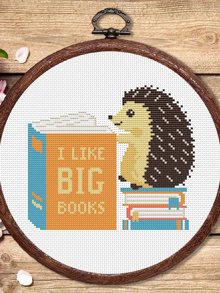 I Like Big Books Cross Stitch Pattern, Hedgehog Cross Stitch Pattern, Books Cross Stitch Pattern, Books Patterns #qt002