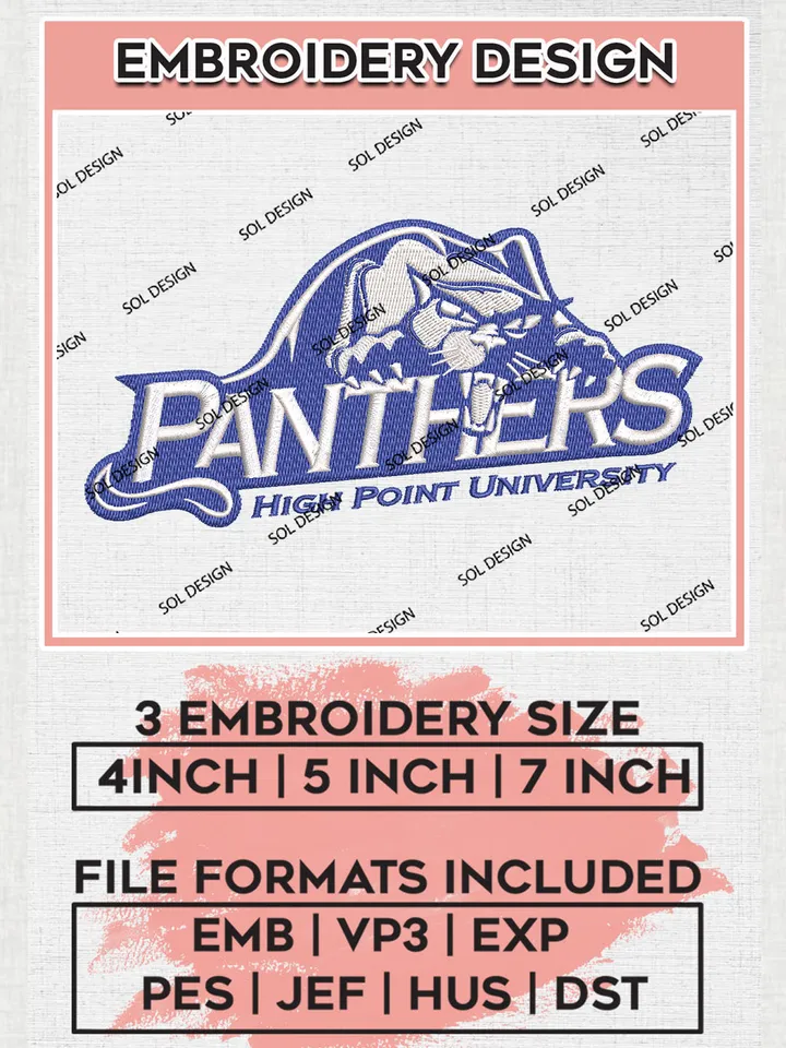 NCAA High Point Panthers Uni.versity Team Logo Embroidery Design Files, NCAA High Point Panthers Machine Embroidery, NCAA Teams, 3 sizes, NCAA Machine embroidery designs, Digital Download