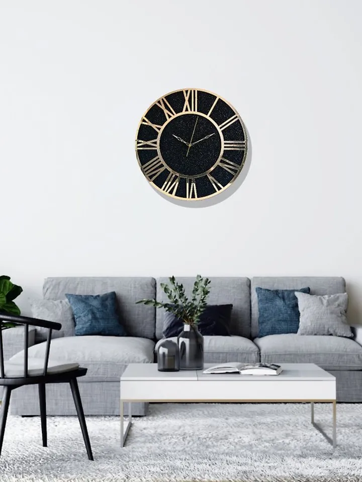 Large black wall clock 50 cm Golden dial Handmade art clock Silent wall clock