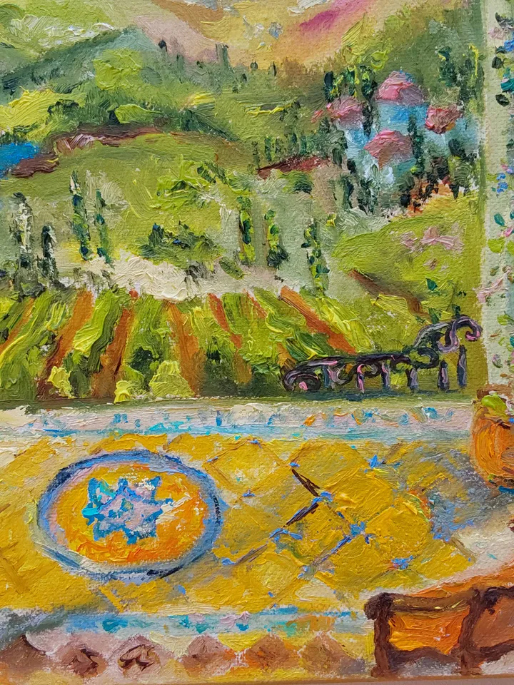 "Summer terrace overlooking the valley" oil painting on canvas 30x40cm (12x16inch)