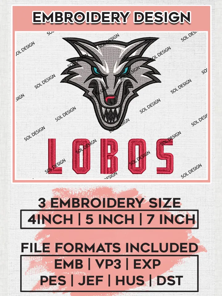 NCAA Lobos Team Logo embroidery designs, NCAA New Mexico Lobos Logo Machine embroidery files, NCAA Team Logo embroidery designs, NCAA Game Day Machine embroidery designs, Digital Download