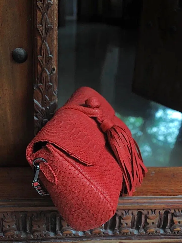 Genuine Python Skin Clutch with tassel |women purse | exotic leather bags | red classy evening clutch | designer crossbody bag handmade