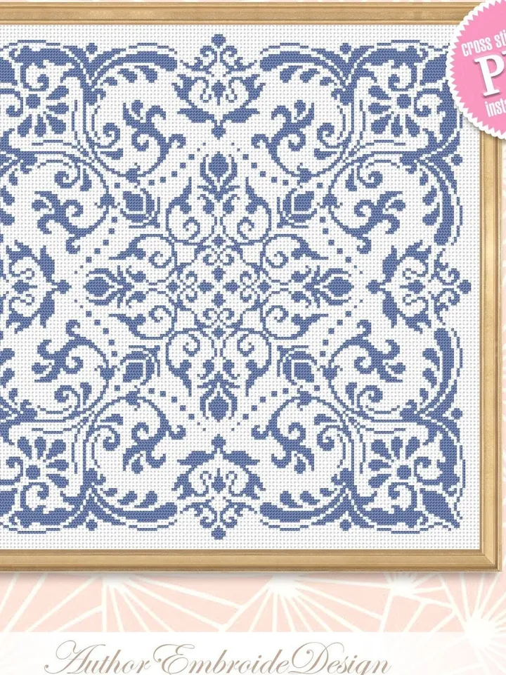 Vintage mandala cross stitch pattern PDF download Square ornament cross stitch chart, Victorian gothic mandala, Vintage pattern PDF #M206
