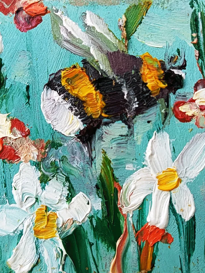 Bumblebee Painting Dollhouse Original Art Mini Painting Miniature 2x2 Small original Oil painting Honeybee Artwork by ArtProkopaloSv