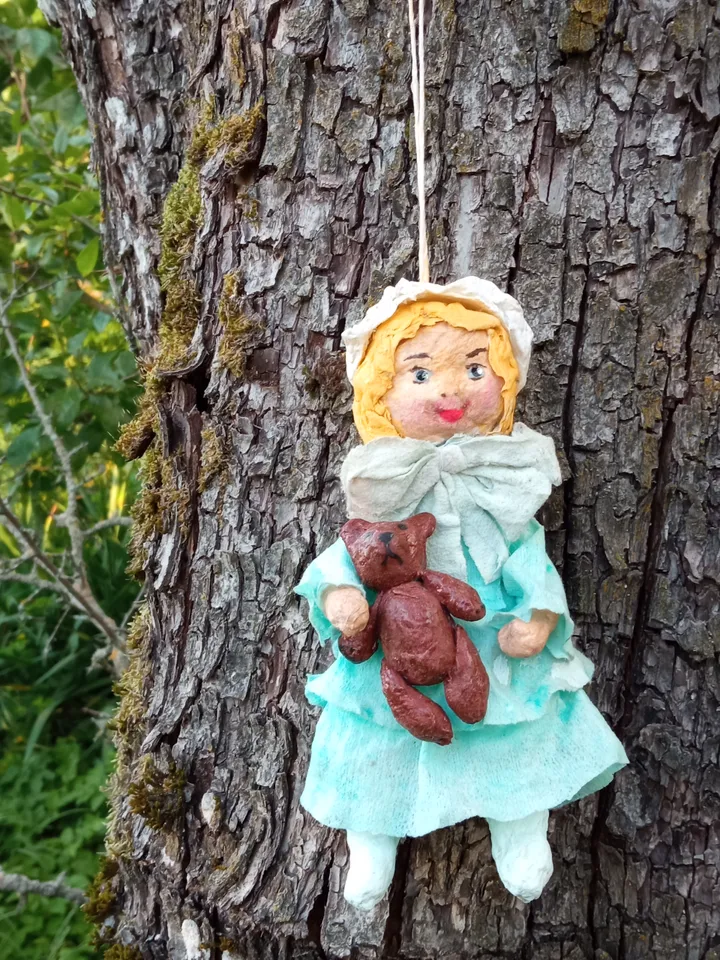 Vintage-Style Doll Girl in Blue Dress with Teddy Bear - Unique Handmade Decoration. Christmas tree toy Christmas ornaments.
Xmas gifts