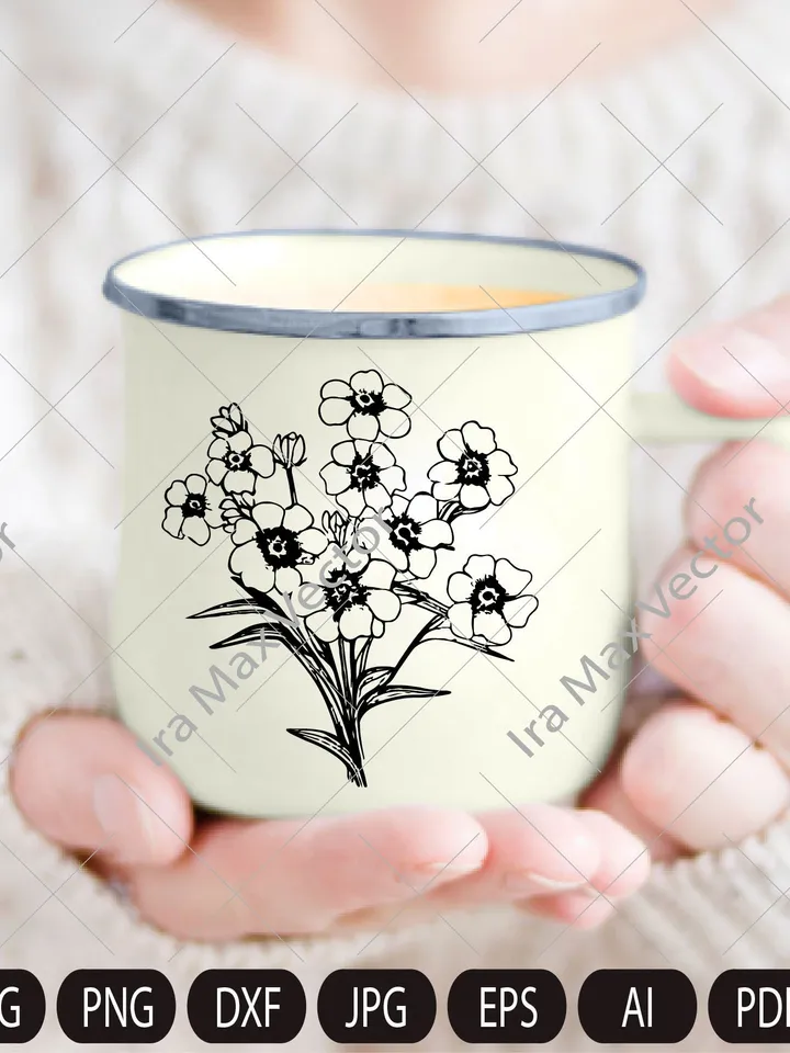 Forget-me-not Flower, Forget-me-not svg,hand drawn floral illustrations. Set of svg, ai and png clipart files, digital download