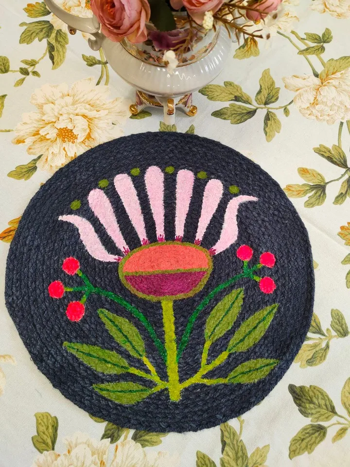 round rug,mug rug,coffee table stand,home decor,cotton round placemat colored,printed napkins,table decoration,dresser decor,rustic napkin
