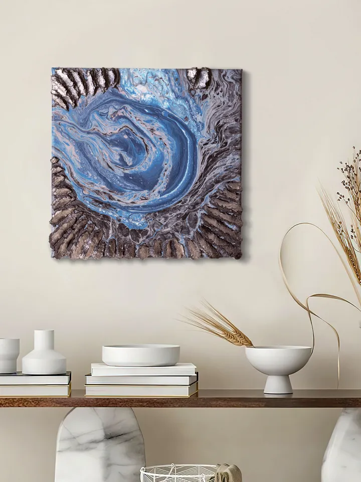 Waterscape wall art | Modern Abstract Sea Painting | 3D Effect Acrylic Art on Canvas | Handmade Artwork | Blue Square painting