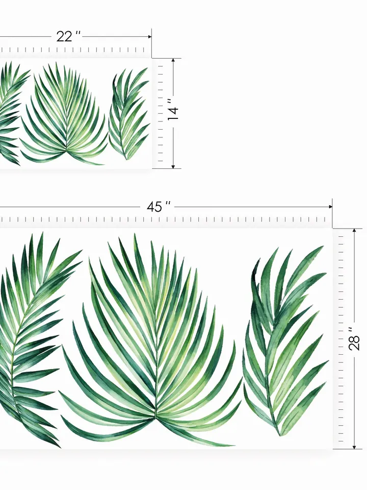 Palm leaves Headboard Wall Decal Greenery Stickers Botanical Tropical Peel and stick el90