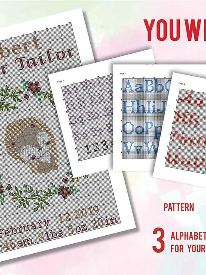 Squirrel Birth announcement cross stitch pattern, personalized, boy girl nursery decor, counted, chart, gift DIY, embroidery, instant PDF