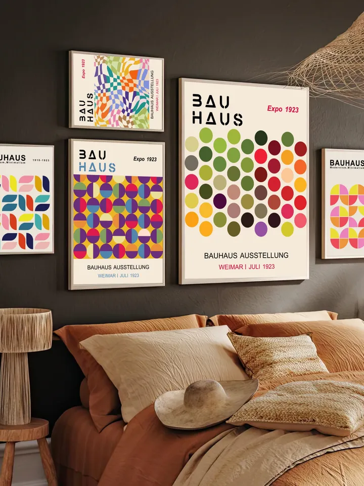 Bauhaus poster set of 8 premium printable wall art prints mid century modern minimalist abstract geometric bundle digital download poster