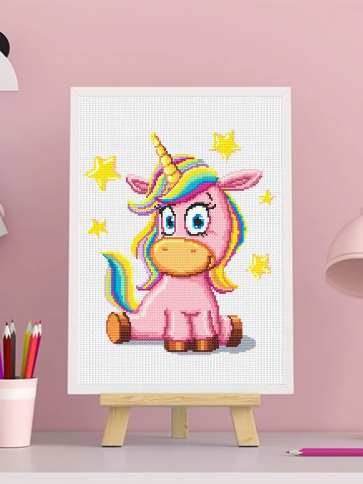 Rainbow unicorn cross stitch pattern download PDF Unicorn hand embroidery PDF, Funny baby animal cross stitch chart, Pink unicorn decor #K9