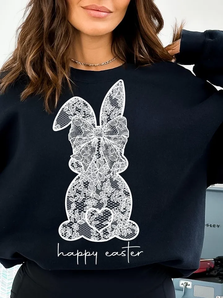 White Lace Bunny Coquette Bow PNG, Easter png, Lace Bow Bunny Png, Happy Easter Png, Spring png, Lace Easter Coquette Png, Faux Embroidery