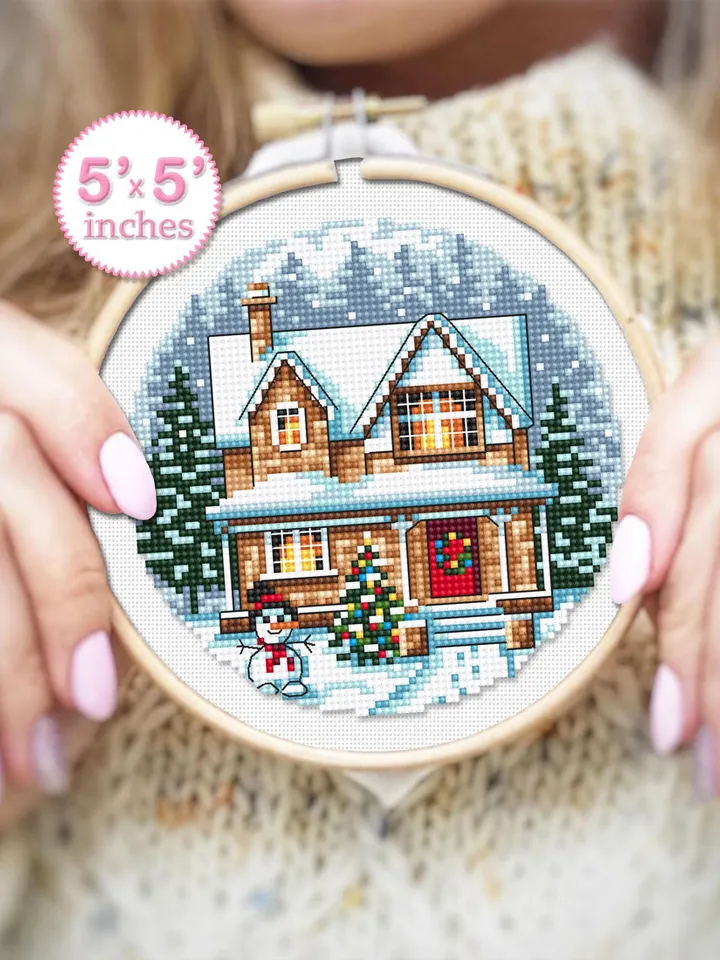 Christmas house cross stitch pattern PDF download Winter landscape cross stitch chart, Christmas pattern digital PDF, House in forest #N182