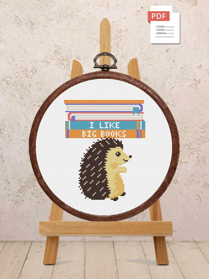 I Like Big Books Cross Stitch Pattern, Hedgehog Cross Stitch Pattern, Books Cross Stitch Pattern, So Many Books Patterns #qt006