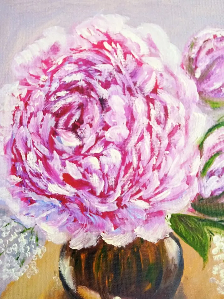 Painting with Peonies Pink Flowers Original Flower Art Original painting