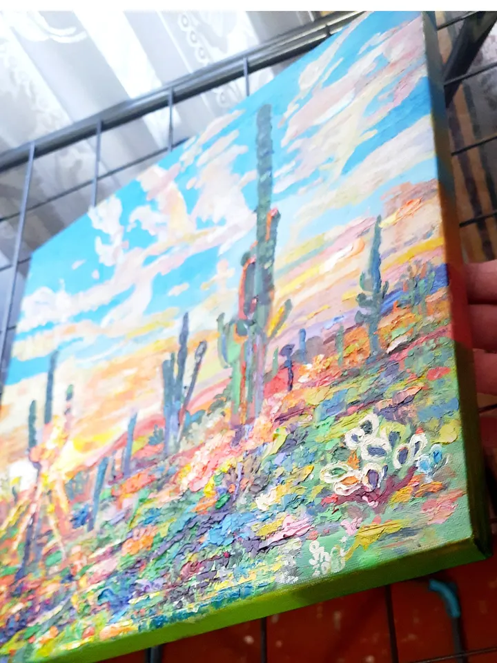Sonoran Desert Original Oil Painting Impasto Oil on Canvas
