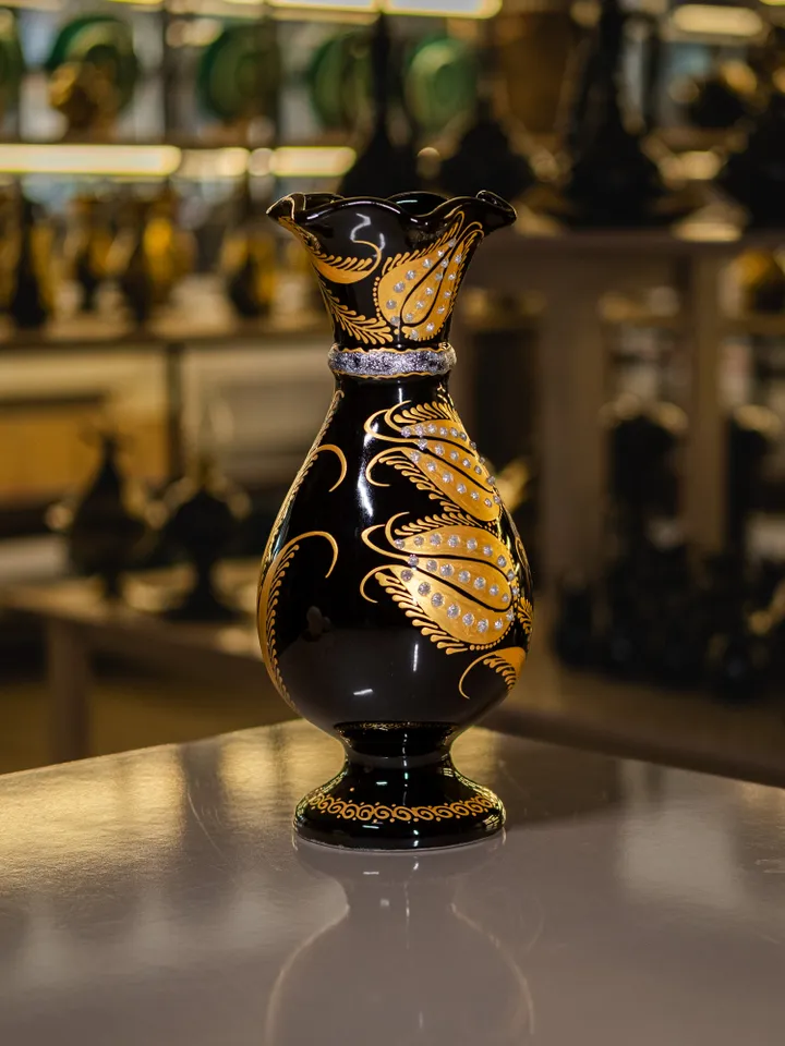 Handpainted Ceramic Vase for flover | Vase decor | Elegant Black Gold Vase