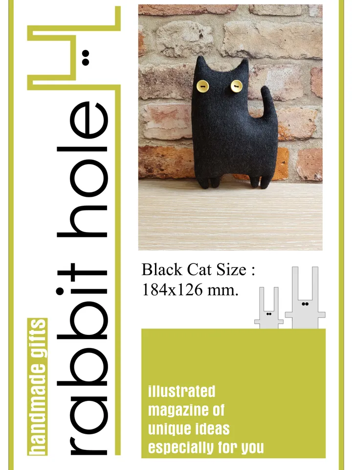 Halloween Dolls sewing Patterns PDF, 2 black Cats and 2 rabbits, set of 4 digital tutorials, stuffed animals diy.