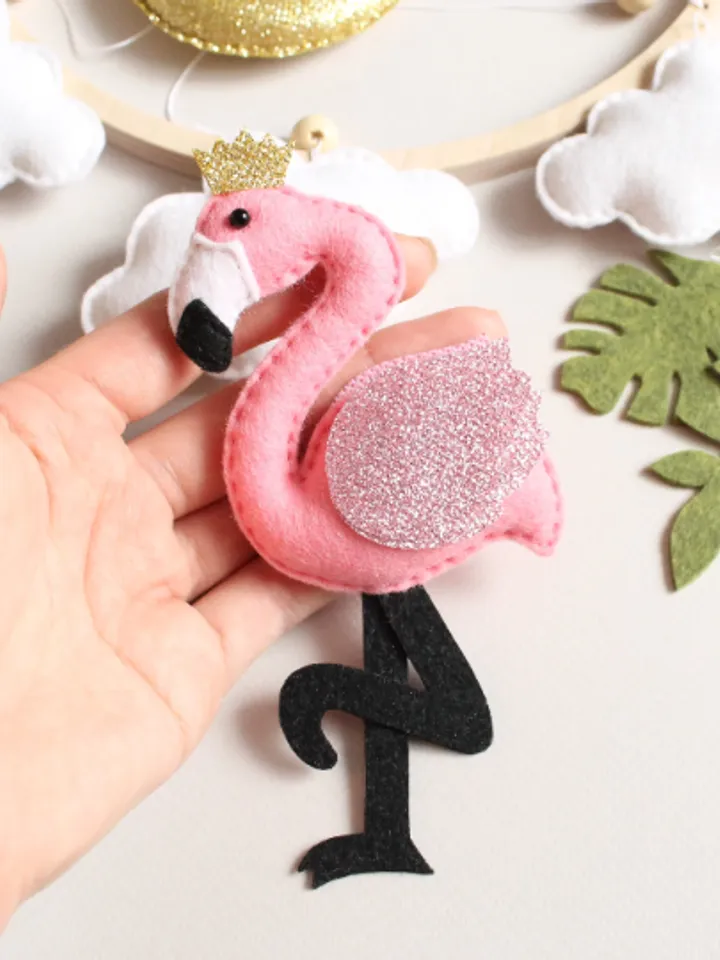 Handcrafted Flamingo and Safari Themed Felt Baby Mobile - Customizable Nursery Decor