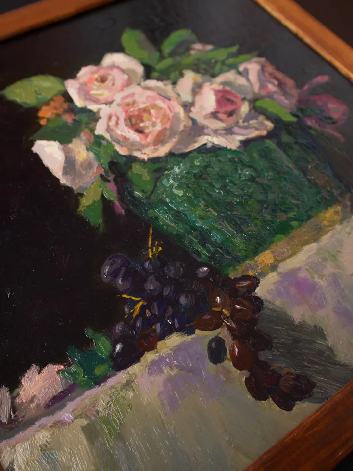 Painting flowers in a vase, original art oil painting