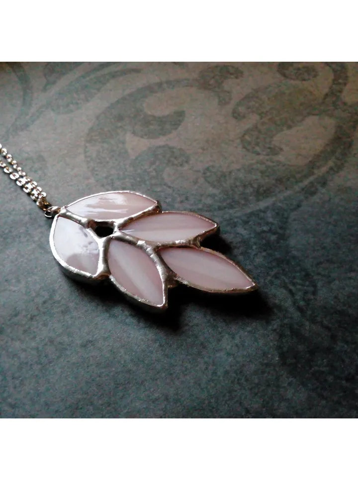 Glass spike necklace, Stained glass necklace, Leaves art deco necklace, Leaf branch pendant, Elven fairy jewelry