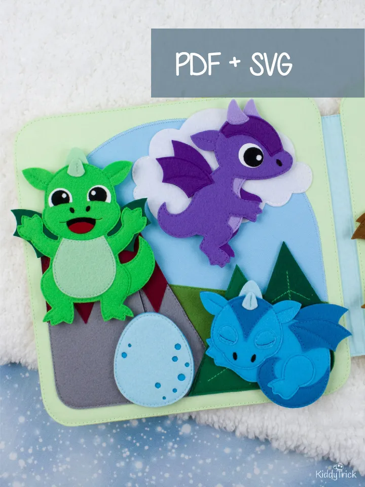 Felt Dragons - Busy Book Page - Sewing Pattern