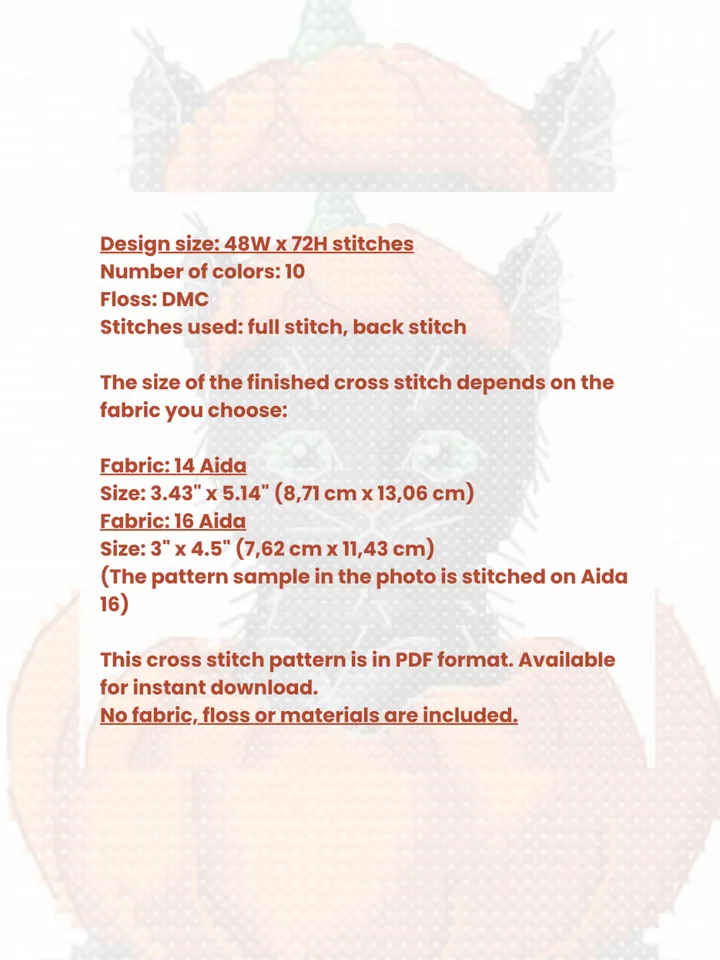 Cross stitch pattern "Cat in a pumpkin" PDF, Halloween gift idea