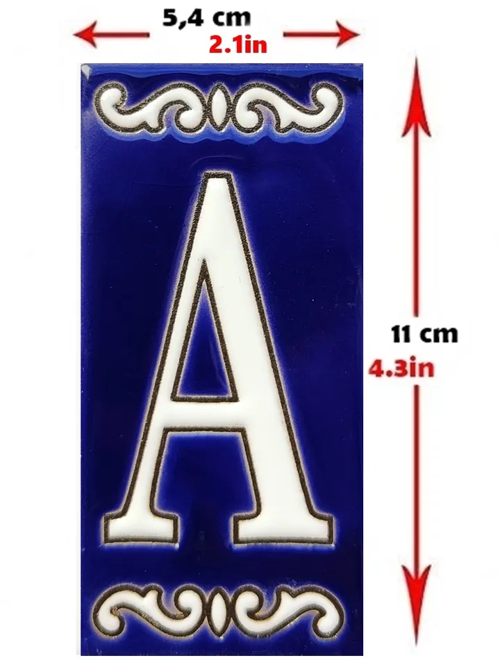 Ceramic letters and numbers 11cm (4.3") for the wall - Hand-glazed in Spain - "AZUL-FONDO" models - Ceramic letters number -
