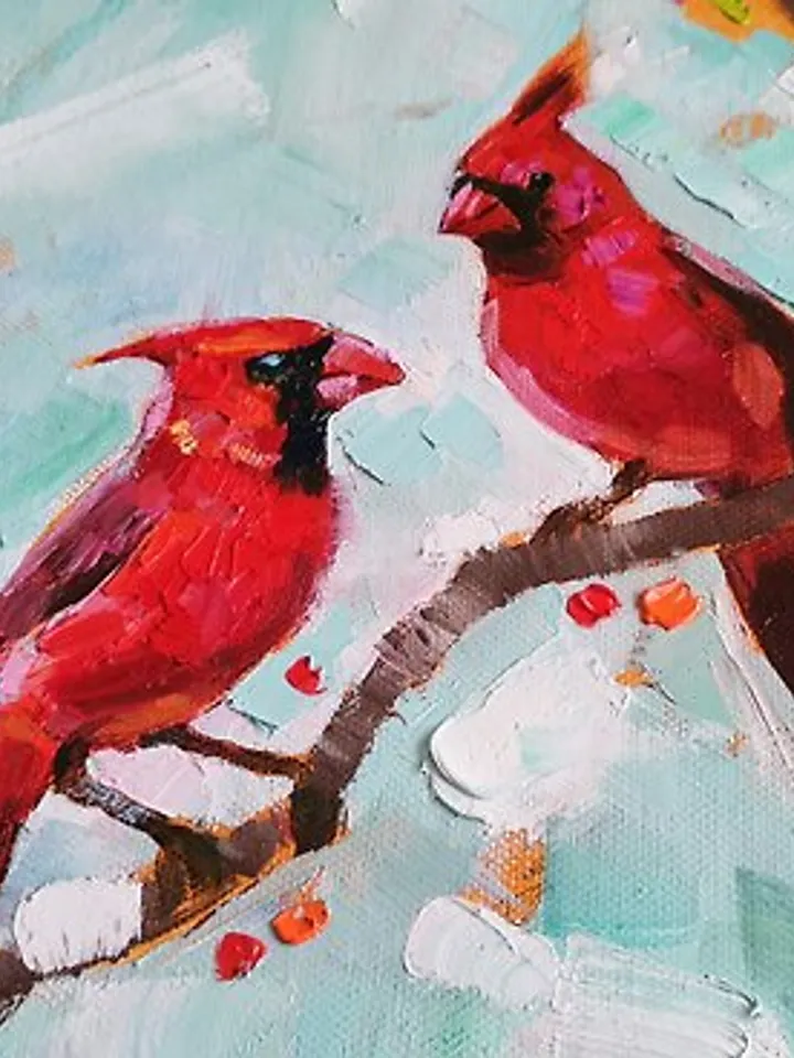Cardinal Painting Original Art Oil Painting Birds Artwork Canvas Art
