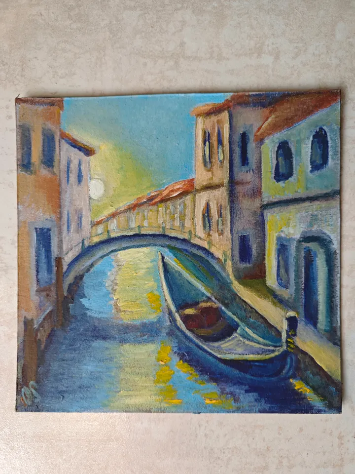 Venice Original Painting Italian Ortiginal Art Italian City Artwork Venice Italy Oil Painting Gondola Channel Venetian Artwork 8 x 8 inches by OlgaSokolovaArt