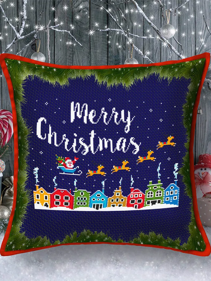 Merry Christmas cross stitch pattern PDF download Winter town cross stitch chart, Christmas pattern digital PDF, Christmas houses #N49