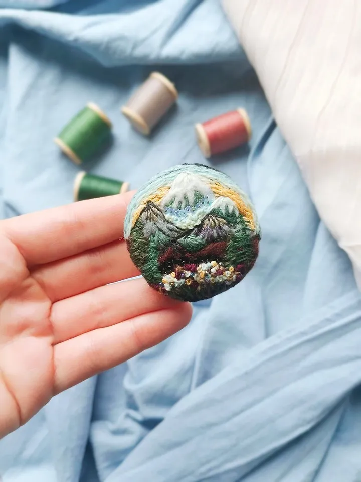 Landscape brooch Tiny landscape Pin Art Gift