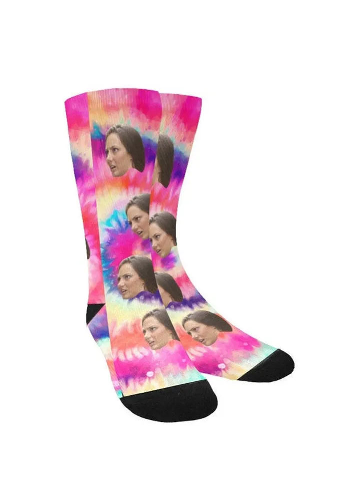Custom Face Socks, Tie Dye Personalized Socks