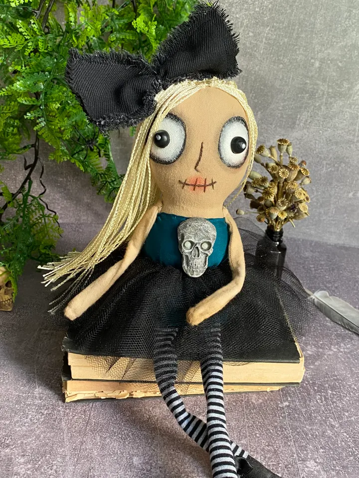 Creepy Cute doll . Rag doll . Goth gifts for her . Halloween home decor . Halloween gift ideas . Handmade doll .