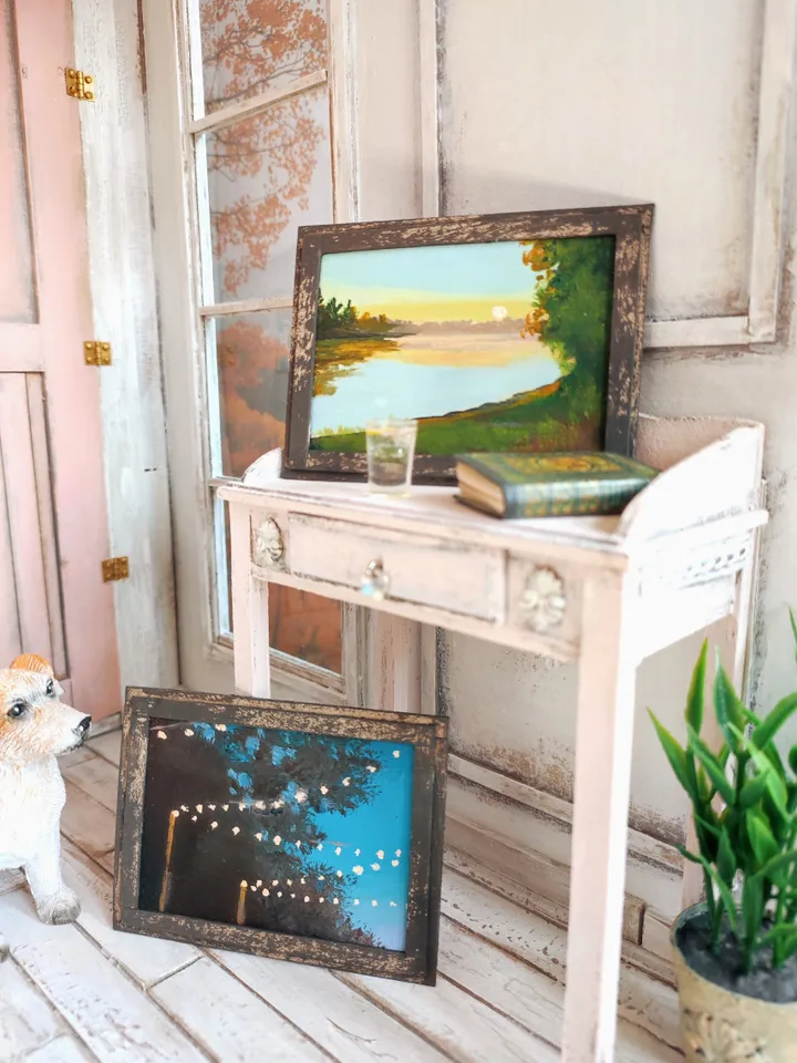 Set of Miniature Oil Paintings for Dollhouses Scale 1/6