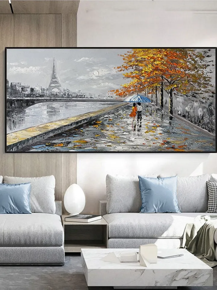 Paris Painting on Canvas, Original Art, Eiffel Tower Painting, Large Wall Art Abstract Art, Landscape, Cityscape Painting, Living Room Décor