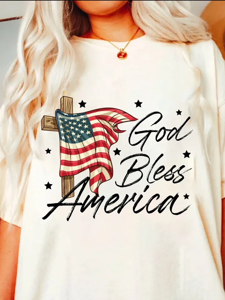 God Bless America PNG File, Sublimation Designs,4th of July, American Flag,Cross Png, Patriotic Christian, USA Vintage Trendy, Leopard Mama
