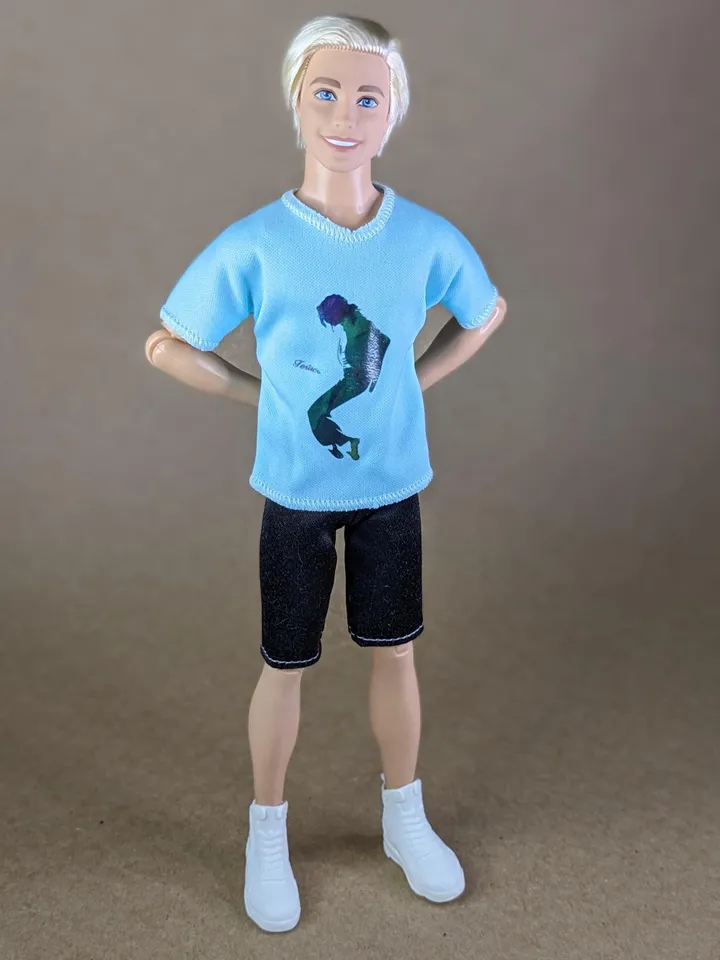 Turquoise printed T-shirt for 12-inch fashion male dolls