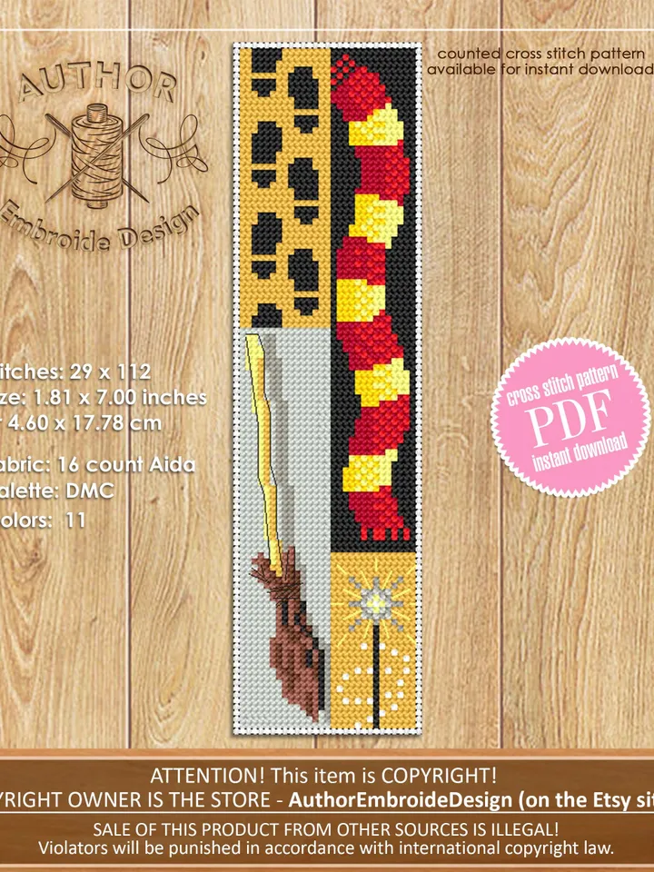 Magic bookmark cross stitch pattern PDF download Wizarding world cross stitch chart, Easy bookmark pattern digital PDF, Wizard school #B357