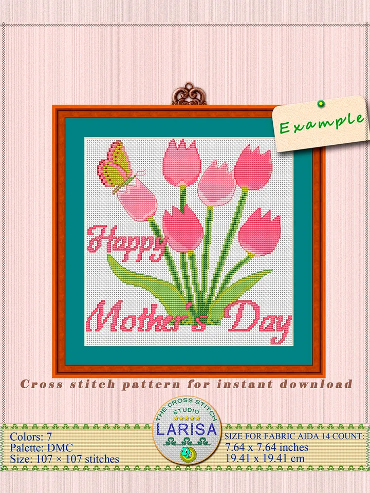 Happy Mother’s Day Cross Stitch Pattern | Tulips