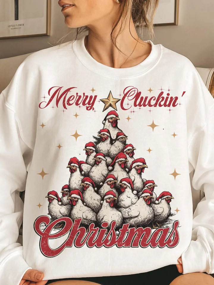 Merry Cluckin' Christmas, Christmas farmhouse Png file, Funny Trendy Merry Christmas Chickens Png Shirt, Tote bag Sublimation Design