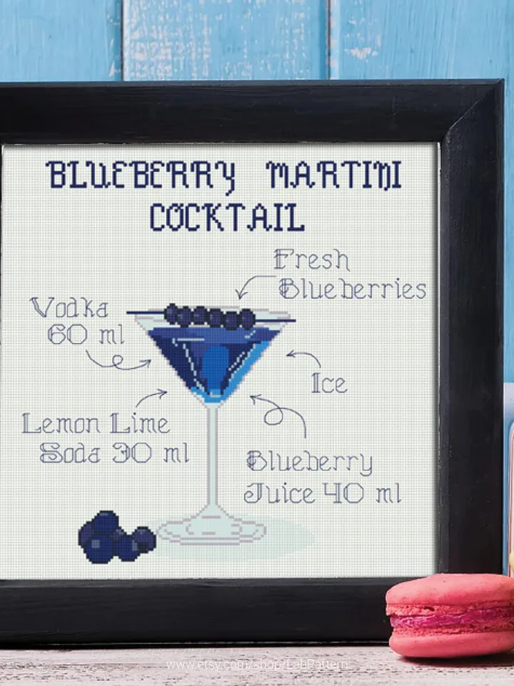 Cocktail Blueberry Martini Cross stitch pattern | Embroidery Pattern | Instant Download | Embroidery Designs