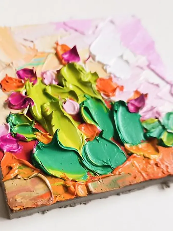 Cactus Painting 油畫原作 Texas Original Art 手工油畫 Impasto Oil Painting by Verafe