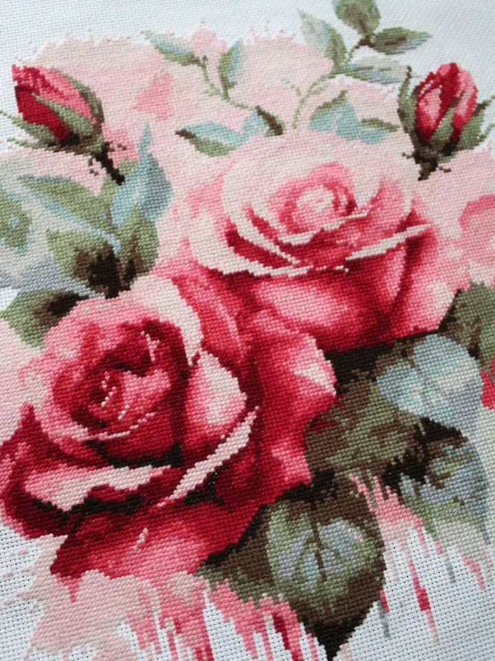 Cross stitch pattern Watercolor Roses, PDF cross stitch chart flowers