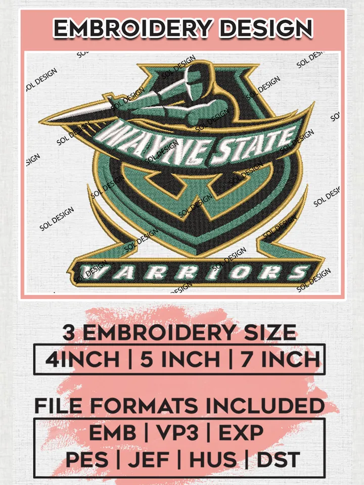 Wayne State Warriors College Team Logo Embroidery Design Files, NCAA Wayne State Warriors Machine Embroidery, NCAA Teams, 3 sizes, NCAA Machine embroidery designs, Digital Download