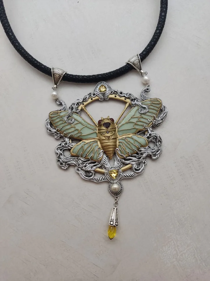 CICADA, Art Deco, Art Nouveau, bee insect Statement Chunky, Necklace Retro 1920