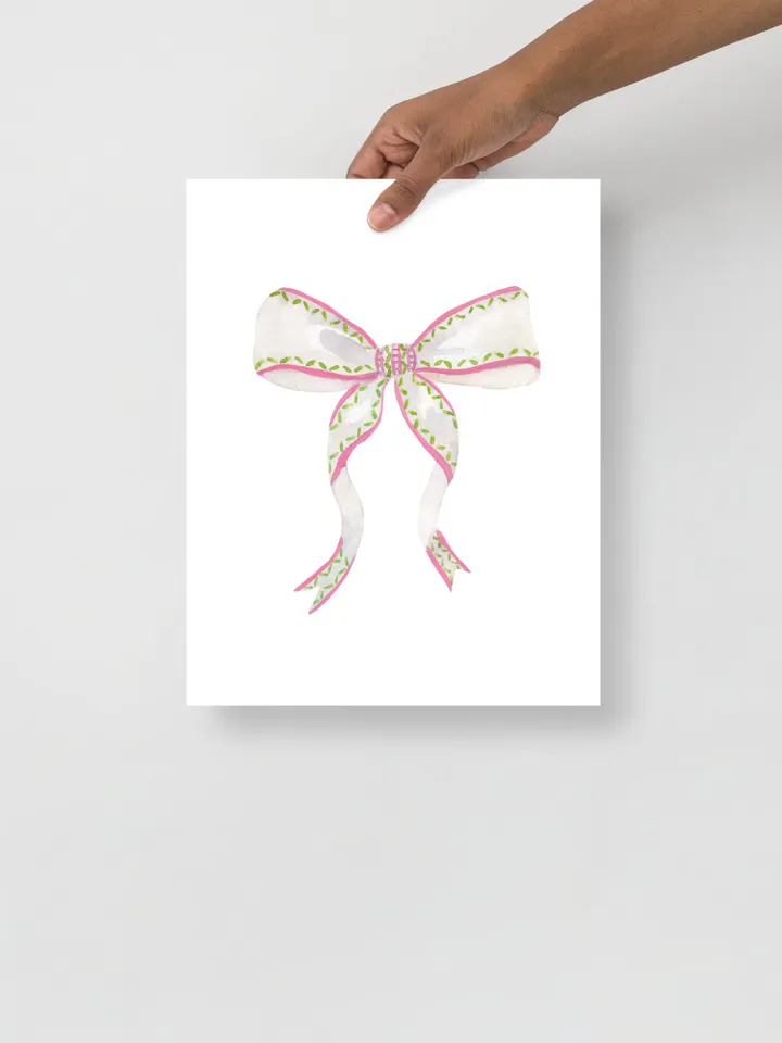 Pink Bow Watercolor Print, Baby Girl Gift, Nursery Room, Pink And White, Pink Bow Wall Art, Girly Wall Art, Vintage Bow, Green Bow Print